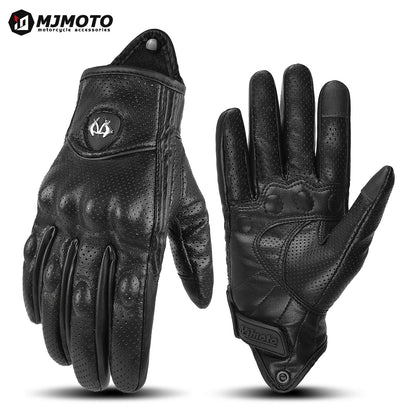 Classic Retro Leather Motorcycle Gloves Summer Wear-Resistant Anti-Slip Men Women Mountain Bike Moto Biker Bicycle Accessories