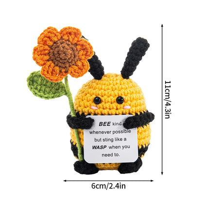 Cute Mini Positive Crochet Bee Hand-woven Animal Doll Thank You Gift for Birthday Teachers Graduation Car Interior Accessories