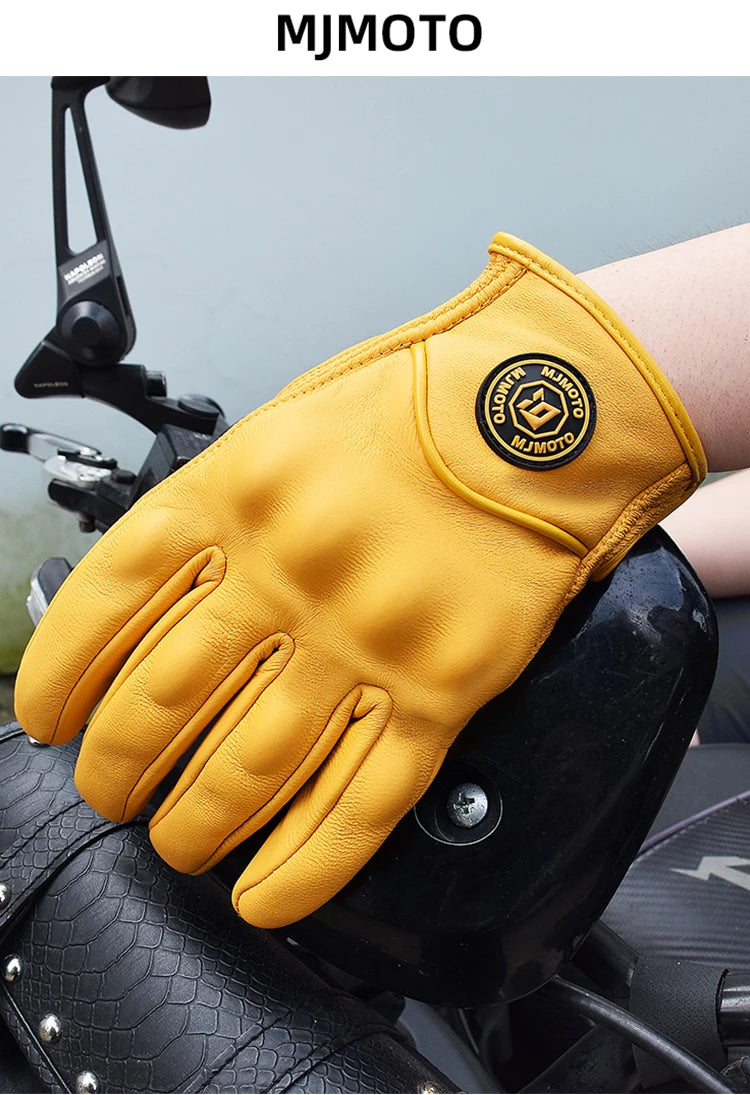 Classic Retro Leather Motorcycle Gloves Summer Wear-Resistant Anti-Slip Men Women Mountain Bike Moto Biker Bicycle Accessories
