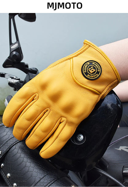 Classic Retro Leather Motorcycle Gloves Summer Wear-Resistant Anti-Slip Men Women Mountain Bike Moto Biker Bicycle Accessories