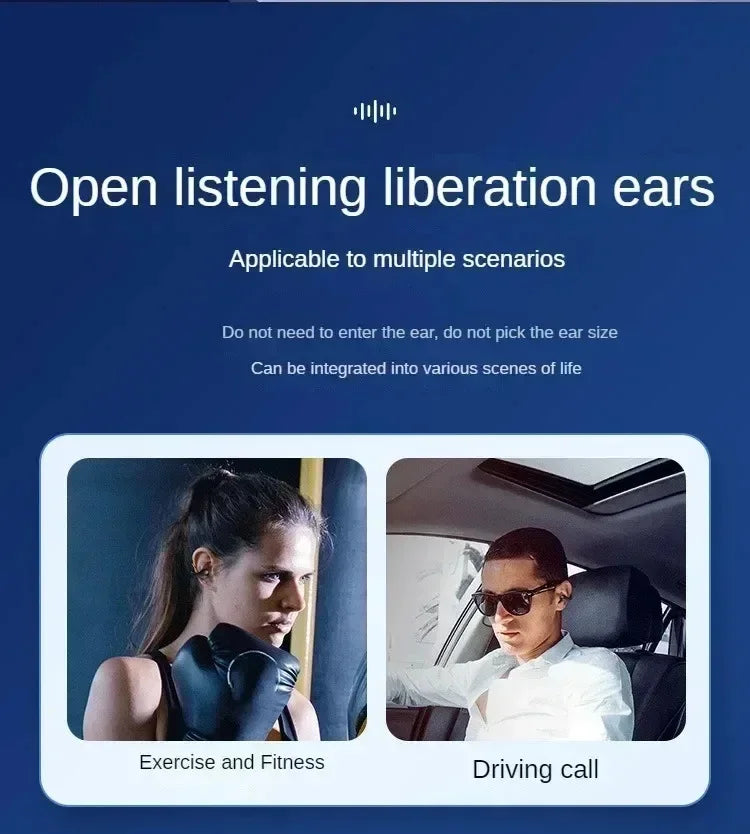 Bluetooth Earphone 5.3 Wireless Bone Conduction Headphones Clip Ear Music Noise Canceling HD Call Sports Gaming Earphone