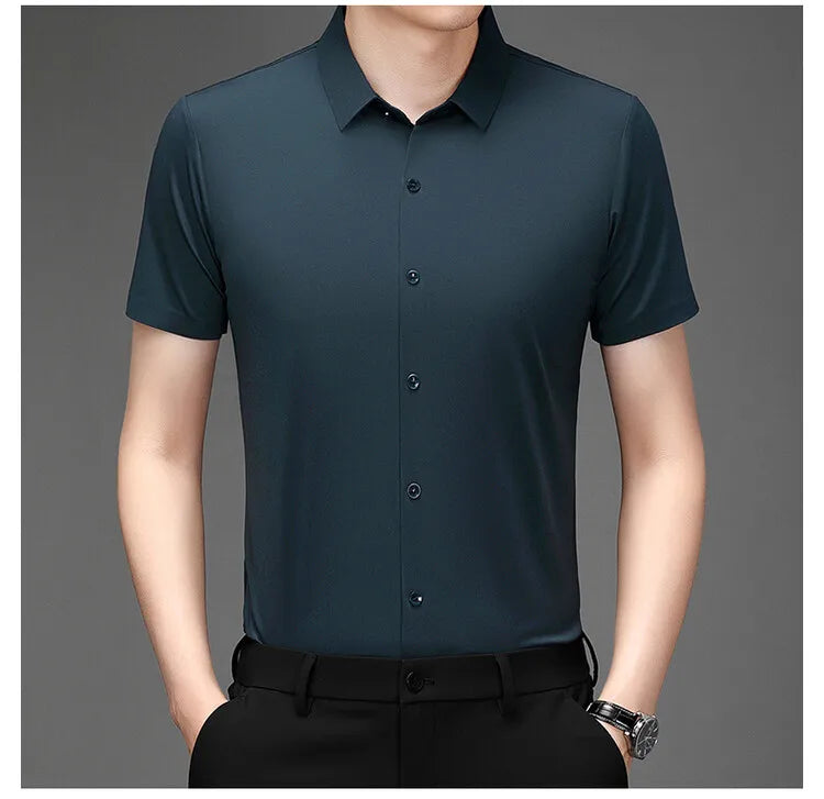 Men's Ultra Stretch Short Sleeve T-Shirt Business Casual Breathable Stretchable Abrasion-Resistant Solid Color Short Sleeve Shirt