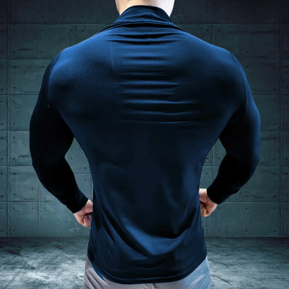 Autumn New Sports Shirt Men High Neck Compression Shirt Long Sleeved Training Top High Stretch Undershirt