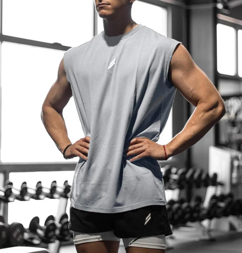 Men's sleeveless sports t-shirt, quick-drying, breathable, hollow, for training, summer