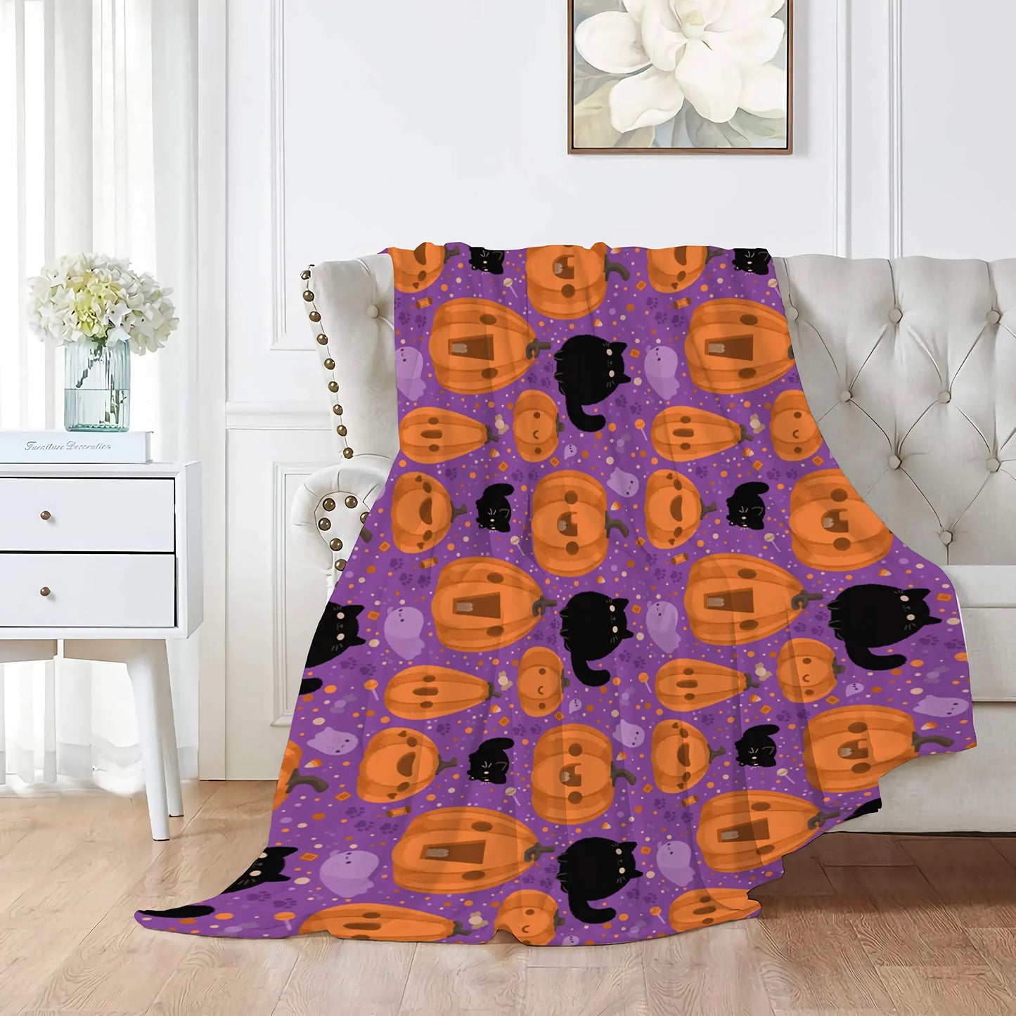 Halloween Throw Blanket for Couch Bed Halloween Fall Thanksgiving Gift Blanket Pumpkin and Ghost Print Blankets Sofa Blankets