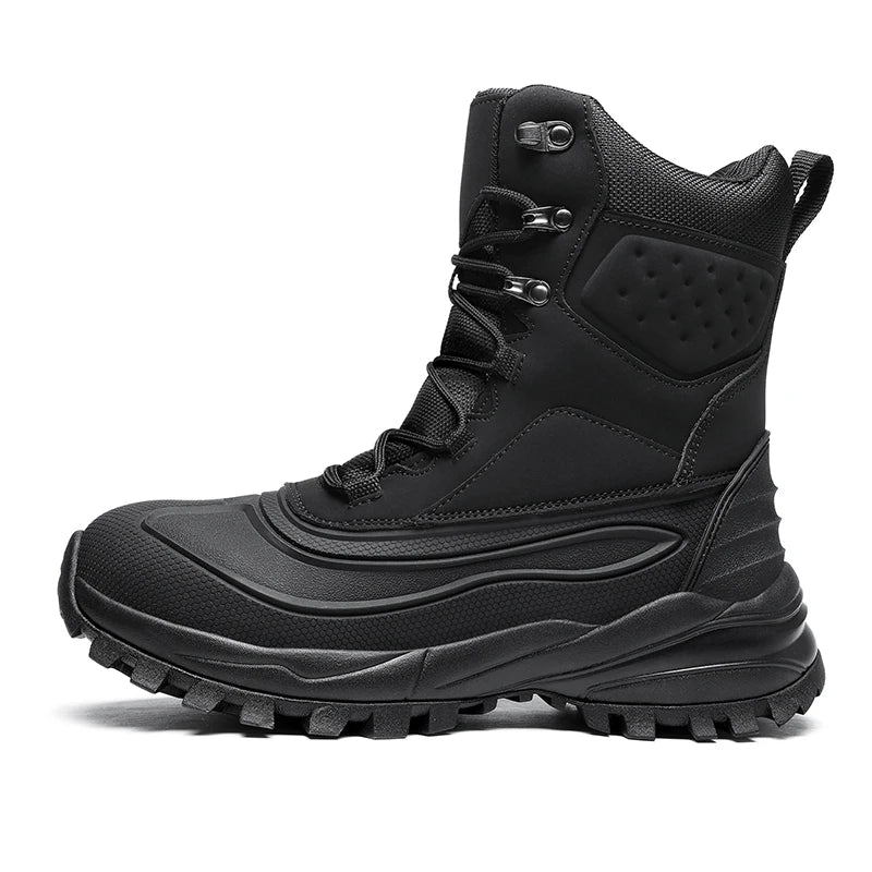 Men's Winter High-Top Snow Boots with Fleece Lining Thickened Waterproof Non-Slip Warm and Cold-Resistant Cotton Hiking Shoes