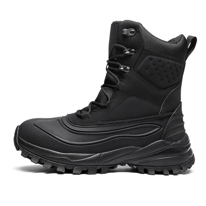 Men's Winter High-Top Snow Boots with Fleece Lining Thickened Waterproof Non-Slip Warm and Cold-Resistant Cotton Hiking Shoes