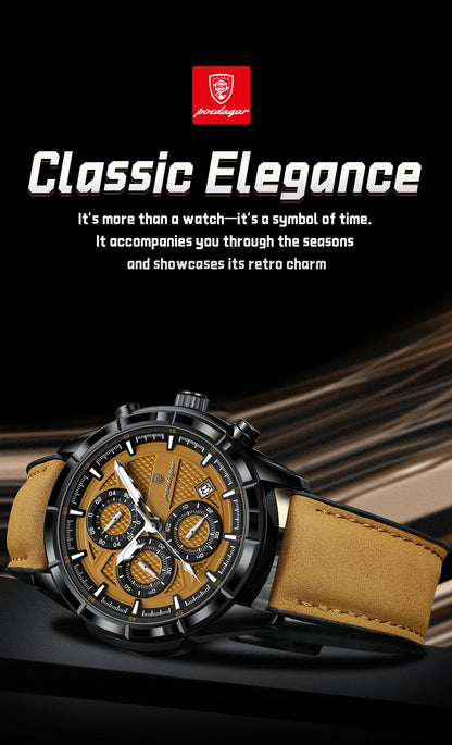 POEDAGAR Luxury Top Men Wristwatch Quartz Original Leather Men's Watches Date Chronograph Waterproof Luminous Man Watch Male+Box