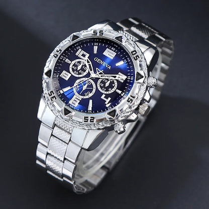 Classic Business Men's Watch Set, Quartz Round Dial Stainless Steel Strap Men's Watches, Ideal Gift Choice