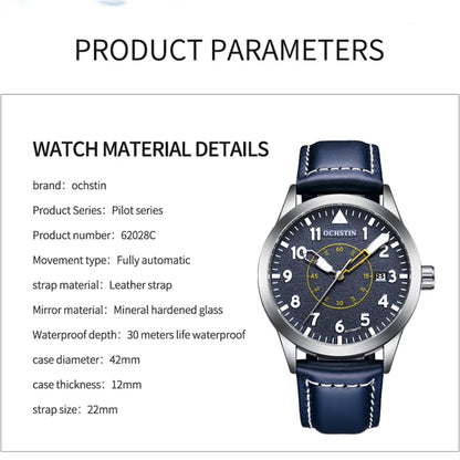 OCHSTIN Men Automatic Mechanical Movement Watch Leather Strap Nylon Male Clock Fashion Waterproof for Men Gift Wirstwatches