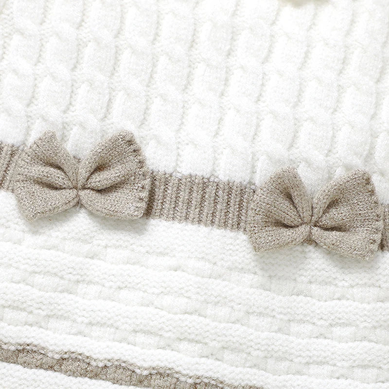 Newborn Baby Rompers Knit Foot Wrapping Toddler Kid Clothing Hat 0-9M Overalls Fashion Tie 2PCS Infant Girl Jumpsuit Long Sleeve