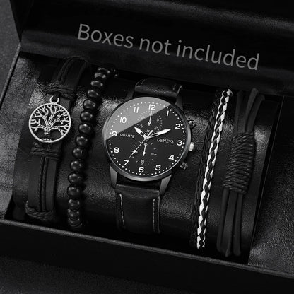 4/5PCS Fashion Men's Watches Man Business Quartz Wristwatch Vintage Leather Bracelets Set Reloj Hombre（Without Box）