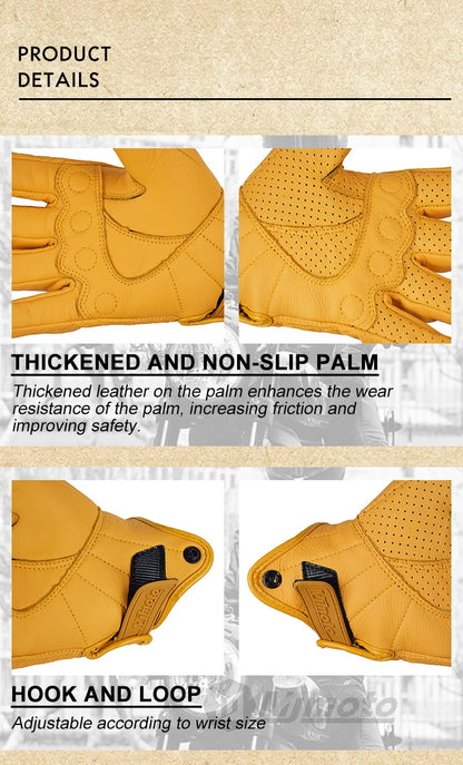 Classic Retro Leather Motorcycle Gloves Summer Wear-Resistant Anti-Slip Men Women Mountain Bike Moto Biker Bicycle Accessories