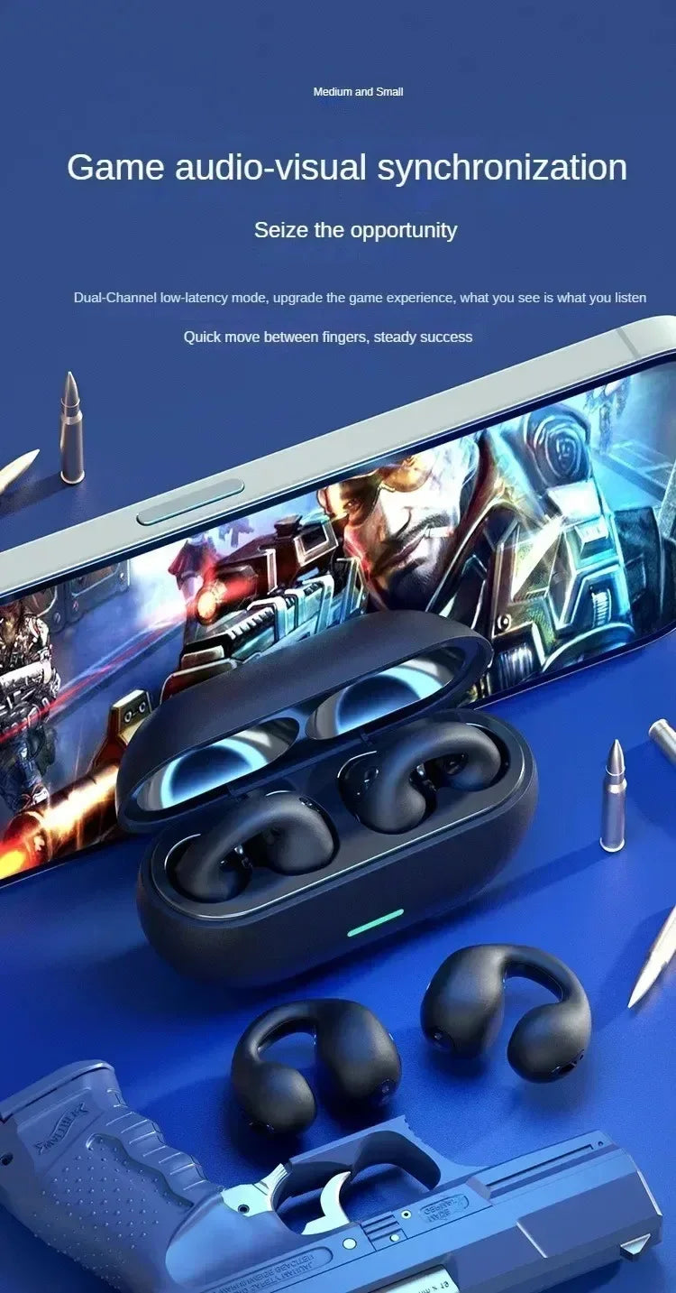 Bluetooth Earphone 5.3 Wireless Bone Conduction Headphones Clip Ear Music Noise Canceling HD Call Sports Gaming Earphone