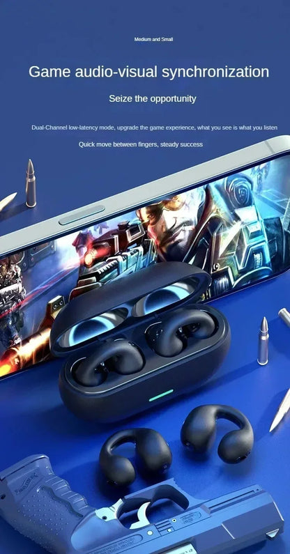 Bluetooth Earphone 5.3 Wireless Bone Conduction Headphones Clip Ear Music Noise Canceling HD Call Sports Gaming Earphone