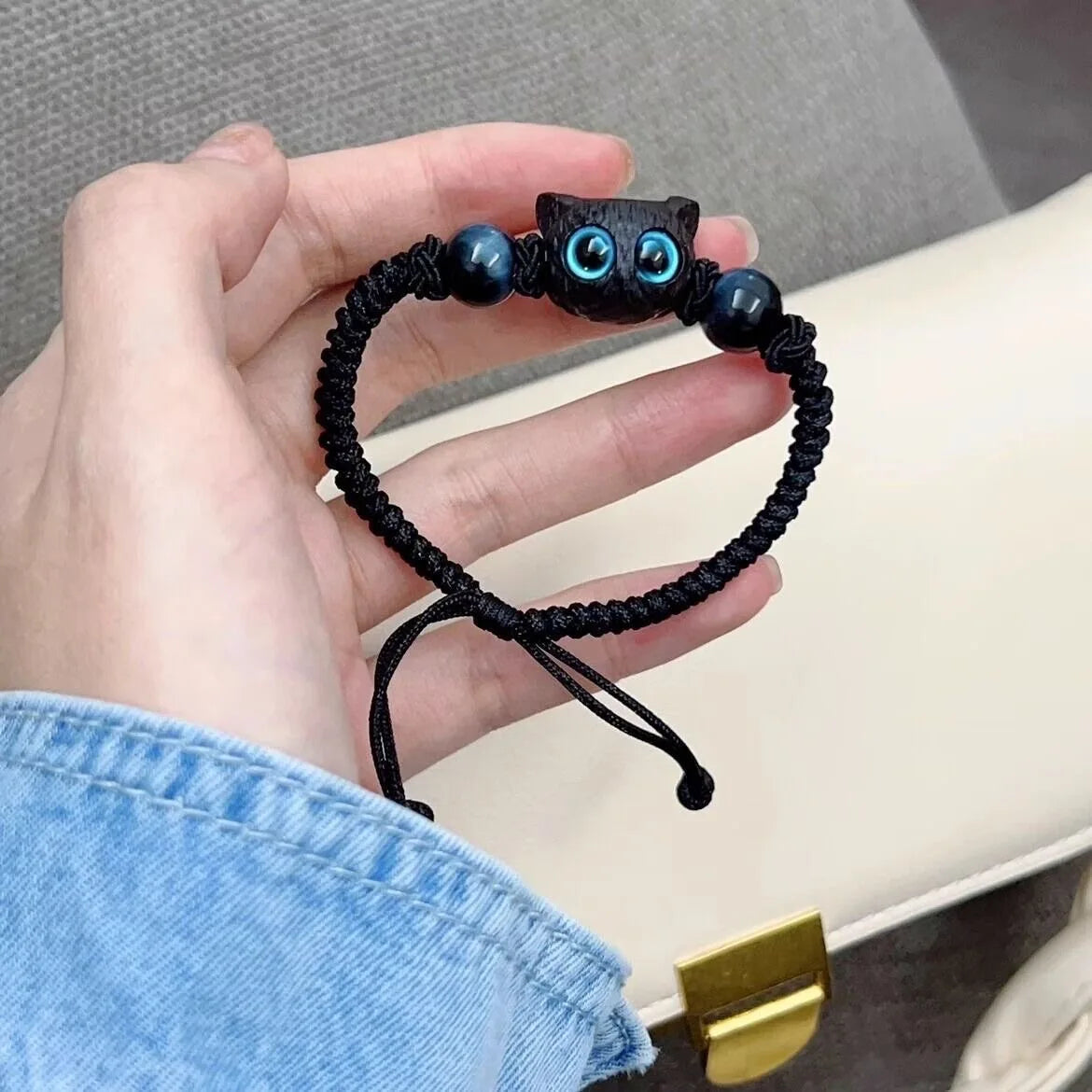 Matching bracelets for couples, women, men, luminous, cute cat friendship bracelet, black and white cat head bracelets, glow in the dark gift.