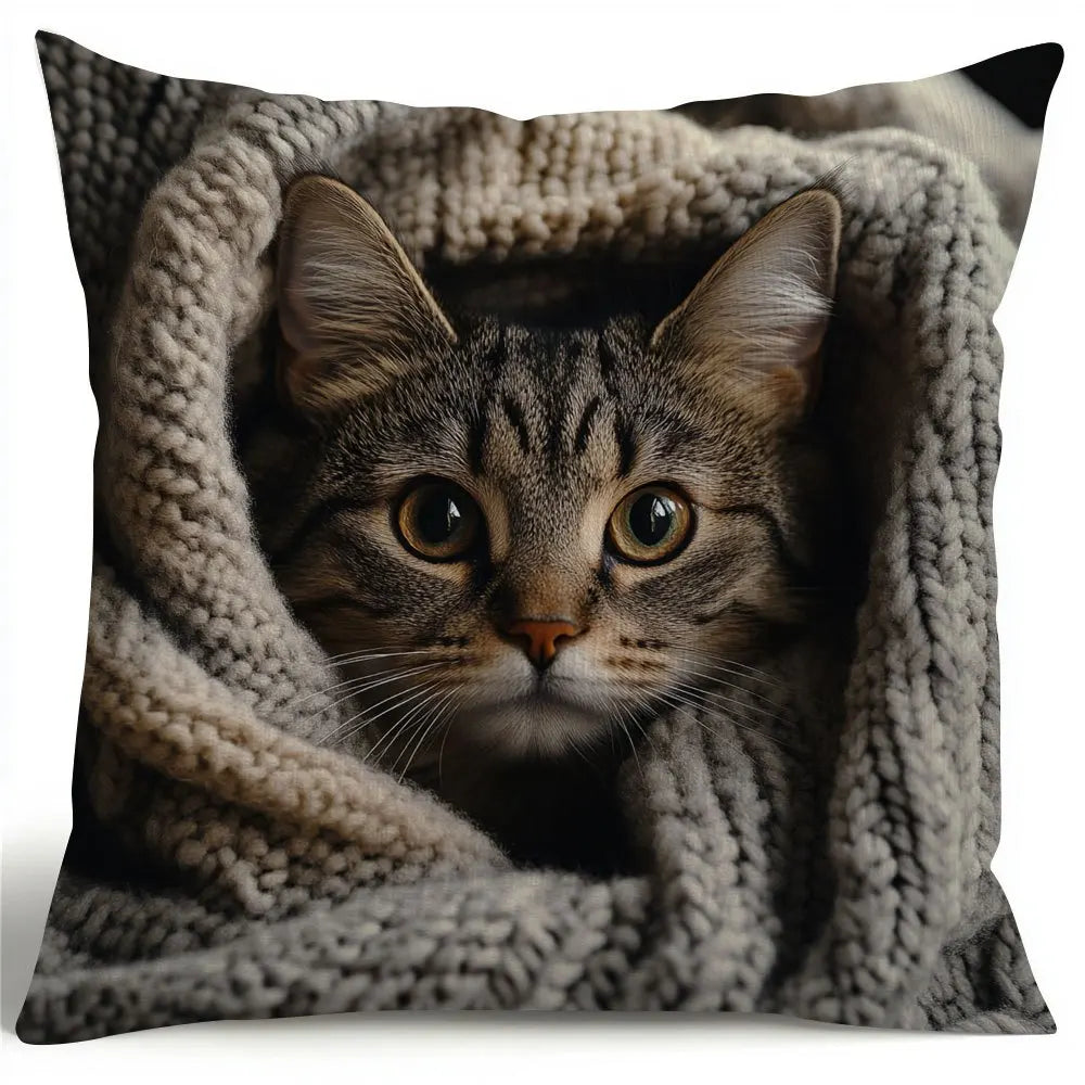 Velvet Tabby Cat Pillow Cover - Home Decor - Perfect gift for Valentine's Day, Thanksgiving, and Christmas. Pillow insert not included.