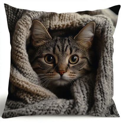 Velvet Tabby Cat Pillow Cover - Home Decor - Perfect gift for Valentine's Day, Thanksgiving, and Christmas. Pillow insert not included.