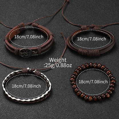 5PCS/4PCS Fashion Casual Men's Leather Strap Quartz Watch with Bracelet Set（Box not Included）