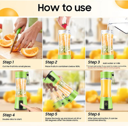 380ml Electric Juicer Portable Smoothie Blender USB Rechargeable Food Processor Fruit Mixer Machine Kitchen Mini Juicer Blender