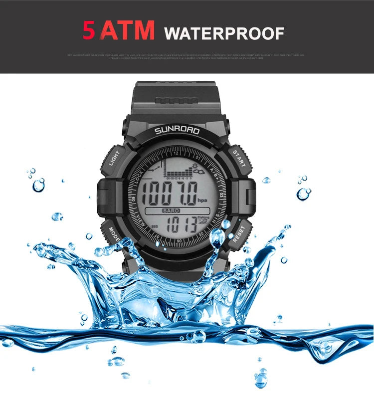 SUNROAD New 715A Sports Watch Altimeter Men's Digital Watches For Men Fishing Clock 3ATM Waterproof Present Reloj Hombre
