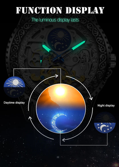 Forsining Luxury Transparent Skeleton Automatic Mechanical Wristwatch Stainless Steel Moonphase Watch Mens Clock reloj hombre