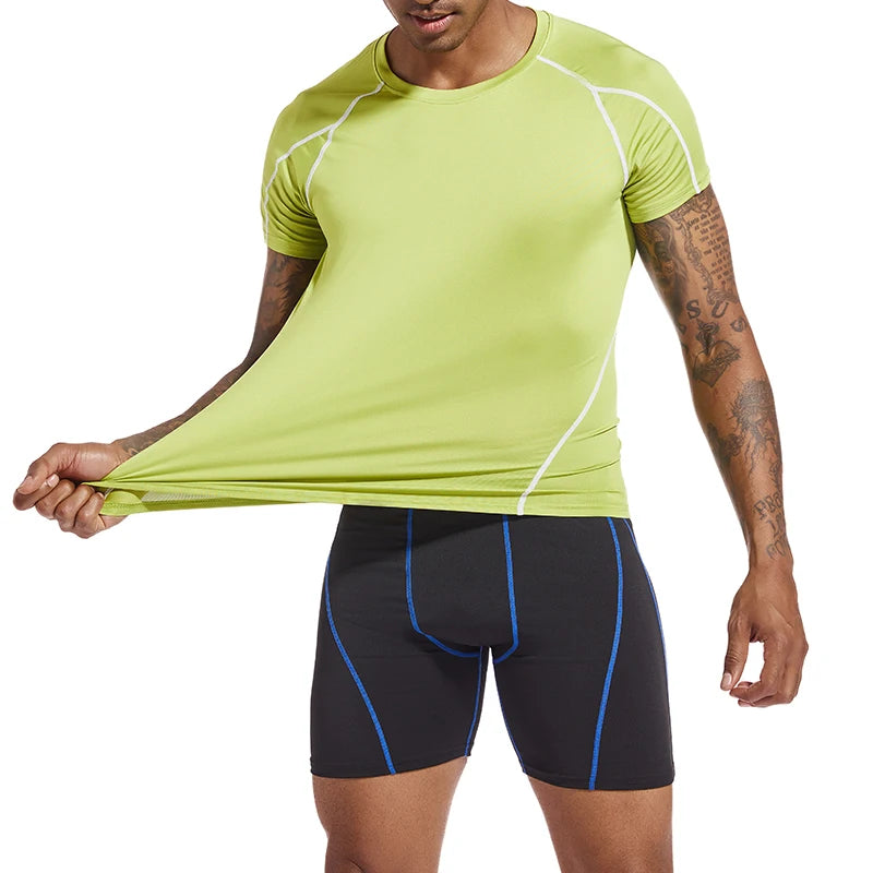 Summer Men Running T Shirt Sportswear Male Elastic T-shirt Gym Fitness Tops Tee Athletic Tights Sport Compression T Shirt Men
