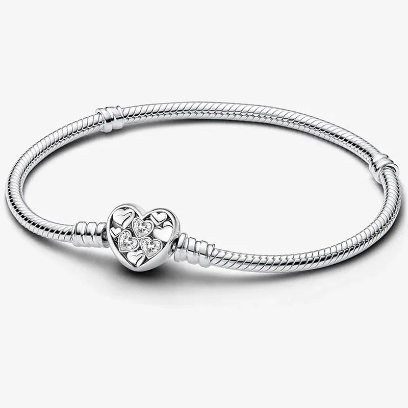925 Sterling Silver Zircon Sweet Love Heart Bracelet DIY Bead Making Fit Original Pan Bracelets Fine Jewelry Gift