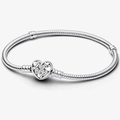 925 Sterling Silver Zircon Sweet Love Heart Bracelet DIY Bead Making Fit Original Pan Bracelets Fine Jewelry Gift