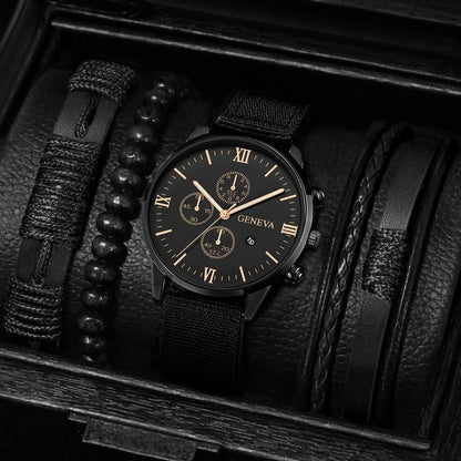 4/5PCS Fashion Men Watches Casual Male's Quartz Watch Bracelets Set Relogio Masculino Reloj Hombre（Without Box）