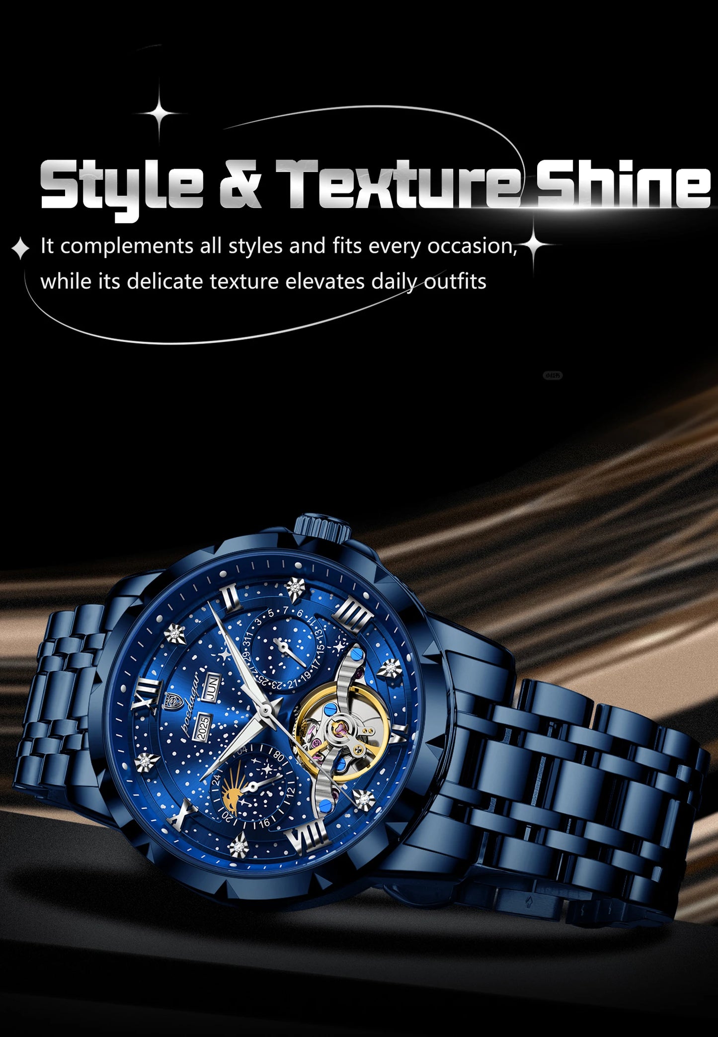 POEDAGAR Luxury Men Wristwatch Fashion Date Hollow Tourbillon Man Clock Automatic Mechanical Stainless Steel Men's Watches Reloj