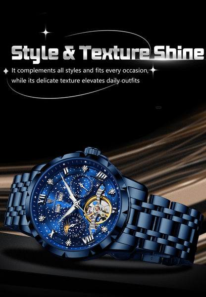 POEDAGAR Luxury Men Wristwatch Fashion Date Hollow Tourbillon Man Clock Automatic Mechanical Stainless Steel Men's Watches Reloj