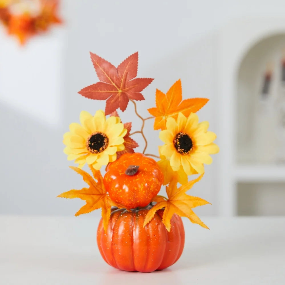 Halloween Artificial Maple Leaf Pumpkin Bonsai Ornaments Autumn Harvest Decor Thanksgiving Halloween Party DIY Decorations