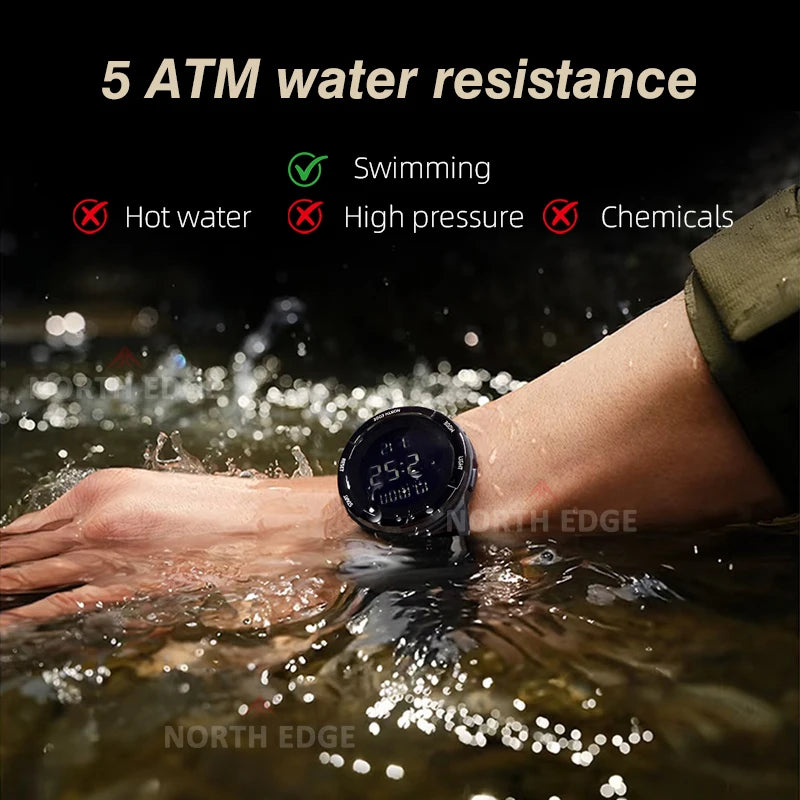 NORTH EDGE 2025 TERRAX Men's Digital Military Watches Outdoor Sports Swimming Waterproof 50M Stopwatch Countdown Light Watch Men