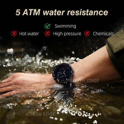 NORTH EDGE 2025 TERRAX Men's Digital Military Watches Outdoor Sports Swimming Waterproof 50M Stopwatch Countdown Light Watch Men