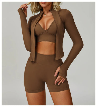 2/3PCS Yoga Suit Sports Set Women Tracksuit Gym Set Seamless Running Workout Set Push Up Long Sleeve Sports Jacket Yoga Clothing