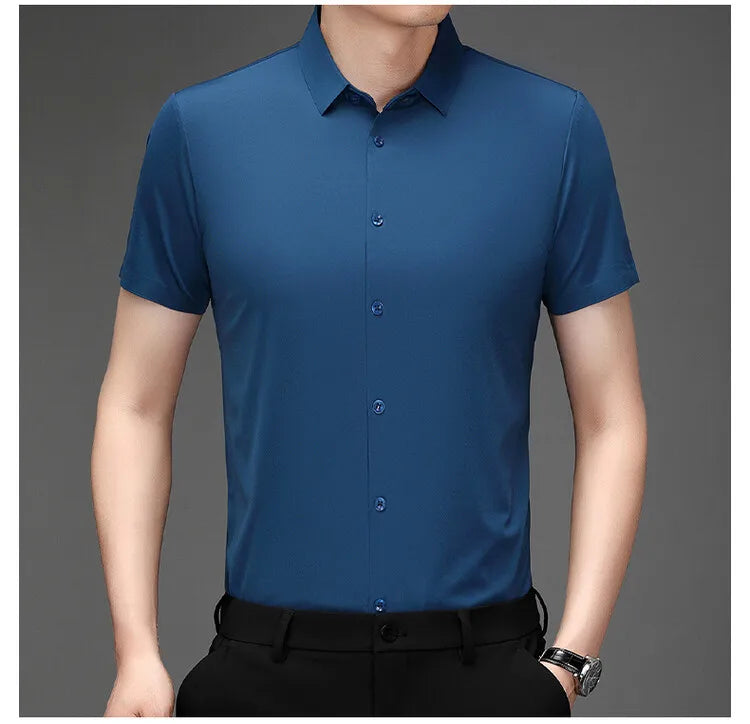 Men's Ultra Stretch Short Sleeve T-Shirt Business Casual Breathable Stretchable Abrasion-Resistant Solid Color Short Sleeve Shirt