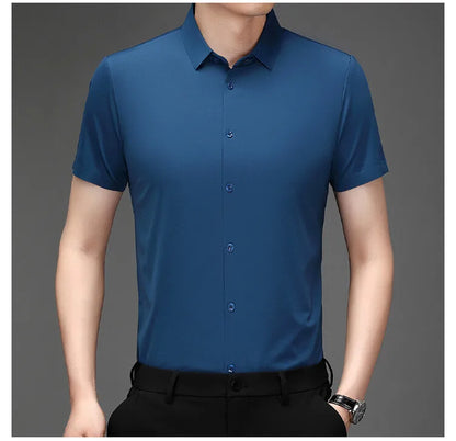 Men's Ultra Stretch Short Sleeve T-Shirt Business Casual Breathable Stretchable Abrasion-Resistant Solid Color Short Sleeve Shirt