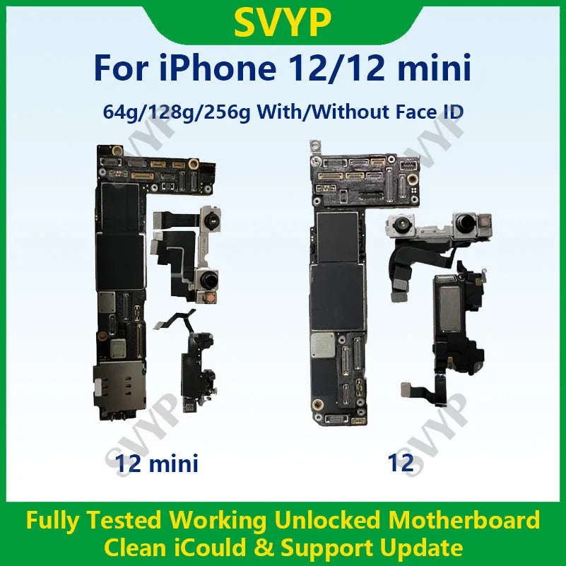 Fully Tested Authentic Motherboard For iPhone 12 64g/128g/256g Unlocked Mainboard With Face ID Cleaned iCloud Support Update