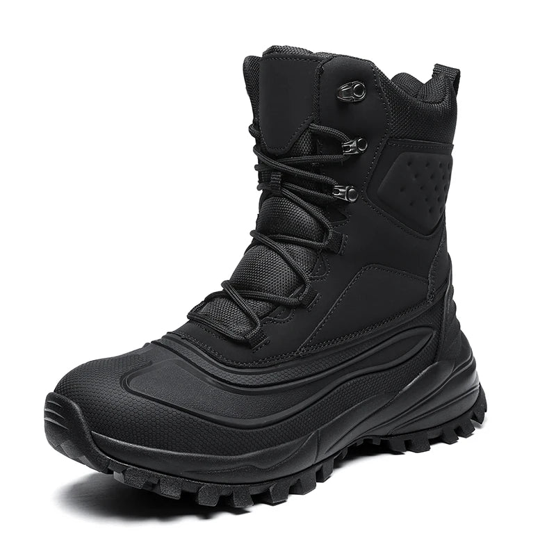 Men's Winter High-Top Snow Boots with Fleece Lining Thickened Waterproof Non-Slip Warm and Cold-Resistant Cotton Hiking Shoes