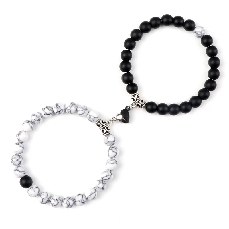 Hot Sale 2Pcs/Set Beads Bracelet For Lovers Natural Stone Distance Heart Magnet Couple Bracelets Friendship Fashion Jewelry Gift