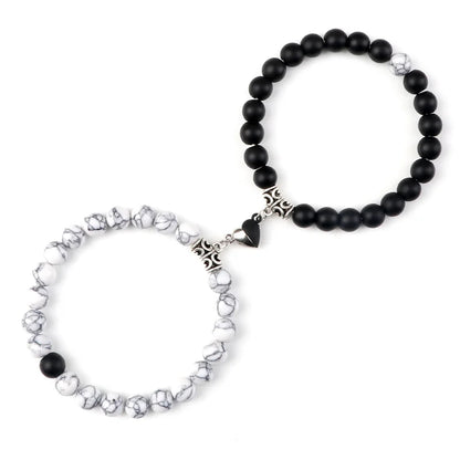 Hot Sale 2Pcs/Set Beads Bracelet For Lovers Natural Stone Distance Heart Magnet Couple Bracelets Friendship Fashion Jewelry Gift