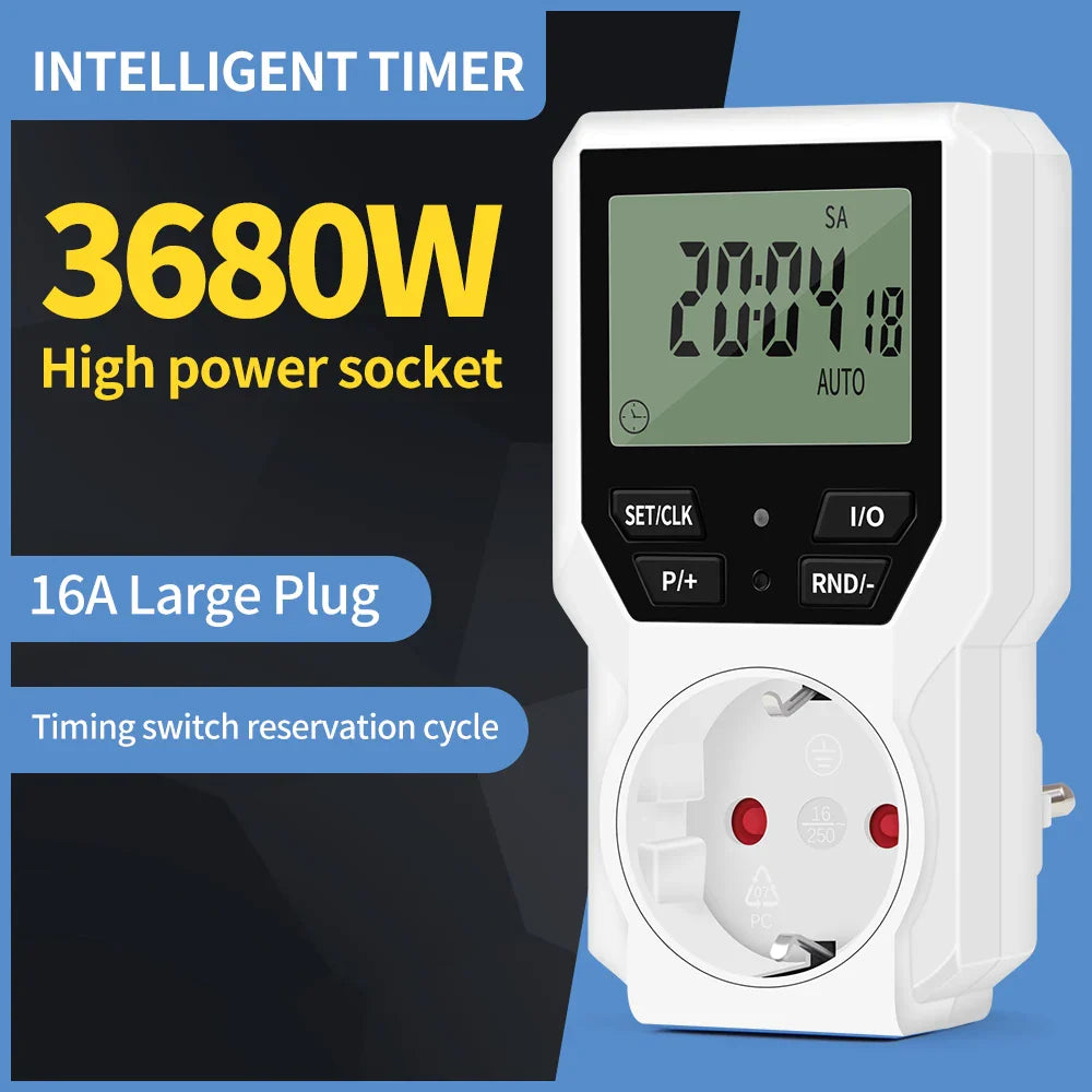 Electronic Timer Switch LCD Digital Time Control Energy Saving Manager Programmable Socket EU Plug Automatic Surge Protector
