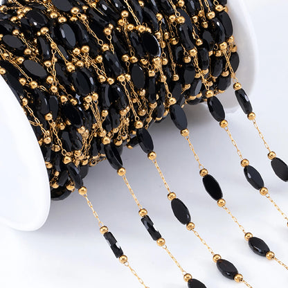 2Meters 1Meter Stainless Steel Chain Shiny Blue Stone Beads Beaded Chains for Necklace Bracelet Jewelry Making DIY Accessories