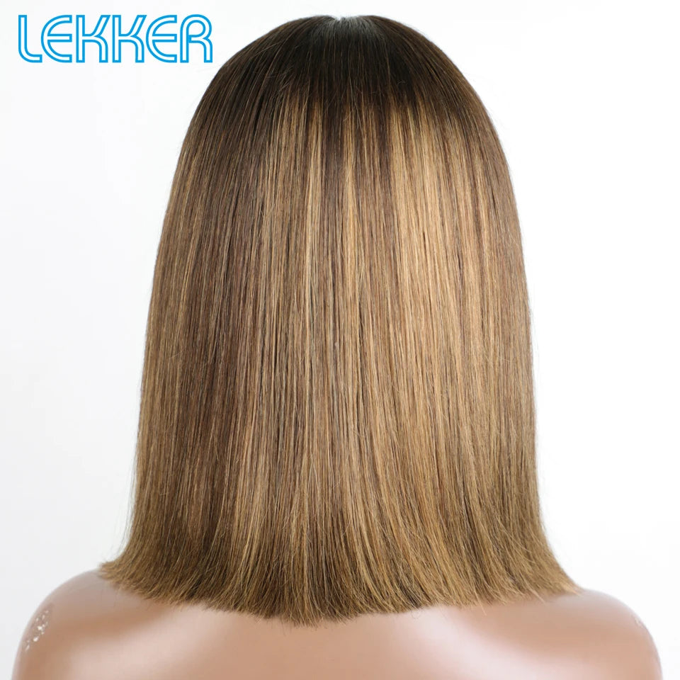 Lekker Highlight Brown Straight Bob 13x6x1 Lace Front Human Hair Wig For Women Pre Plucked Transparent Brazilian Wear to go Wigs