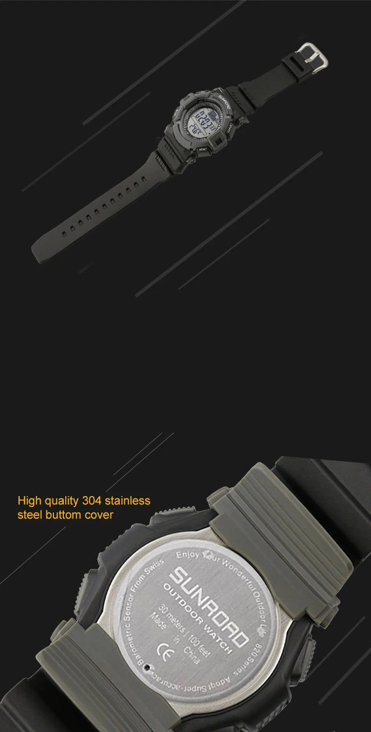 SUNROAD New 715A Sports Watch Altimeter Men's Digital Watches For Men Fishing Clock 3ATM Waterproof Present Reloj Hombre