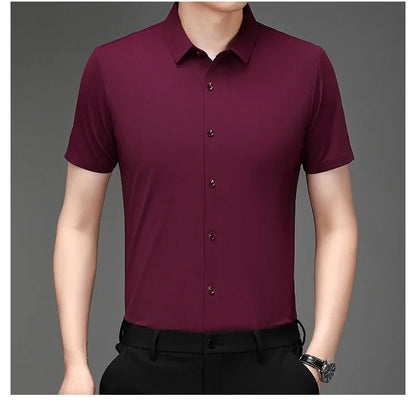 Men's Ultra Stretch Short Sleeve T-Shirt Business Casual Breathable Stretchable Abrasion-Resistant Solid Color Short Sleeve Shirt