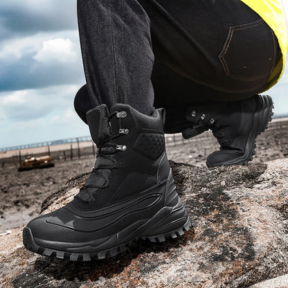 Men's Winter High-Top Snow Boots with Fleece Lining Thickened Waterproof Non-Slip Warm and Cold-Resistant Cotton Hiking Shoes