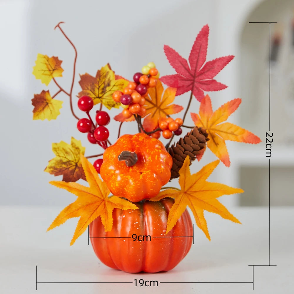 Halloween Artificial Maple Leaf Pumpkin Bonsai Ornaments Autumn Harvest Decor Thanksgiving Halloween Party DIY Decorations