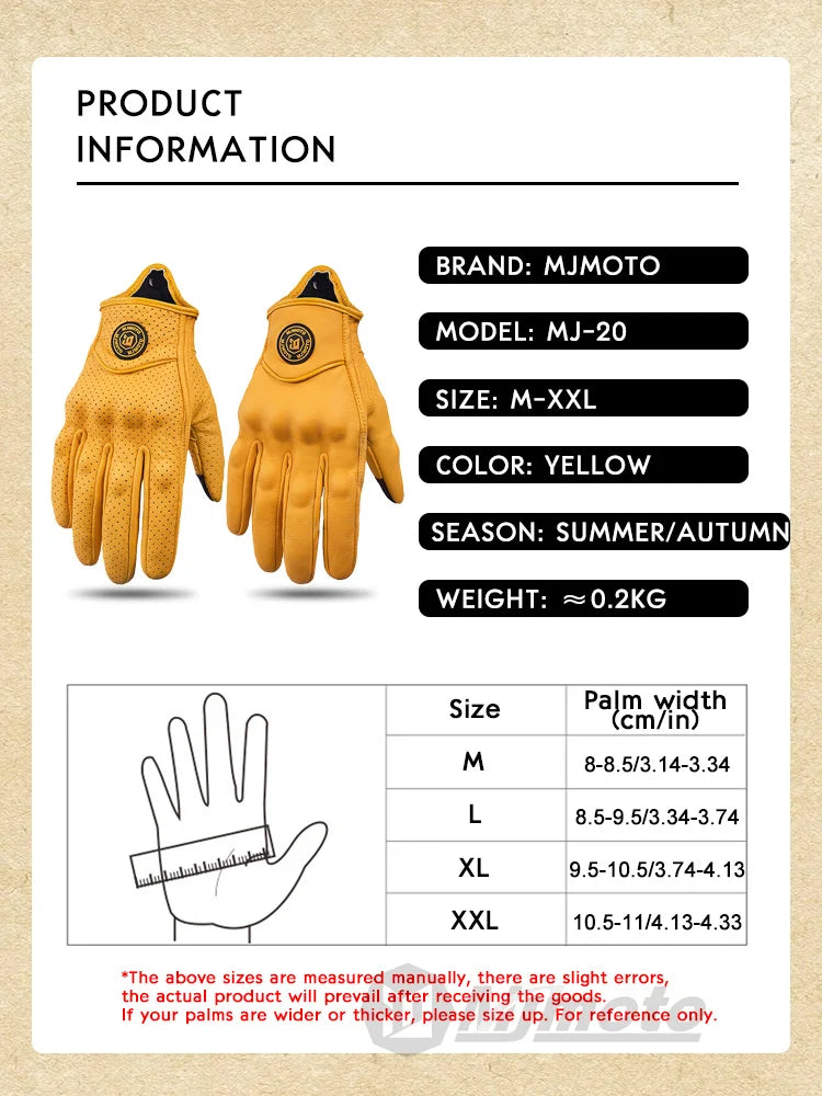 Classic Retro Leather Motorcycle Gloves Summer Wear-Resistant Anti-Slip Men Women Mountain Bike Moto Biker Bicycle Accessories